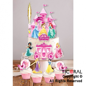 ESCENOGRAFIA PARA DECORAR TORTAS Y CUPCAKES PRINCESAS (15 UNIDADES + 1 BENGALA)